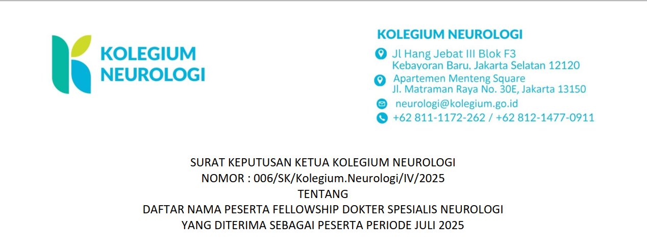 SK Daftar Nama Peserta Fellowship Dokter Spesialis Neurologi yang Diterima Sebagai Peserta Periode Juli 2025